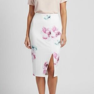 Jenn Floral Print Midi Lined Pencil Skirt with Slit Womens Size L